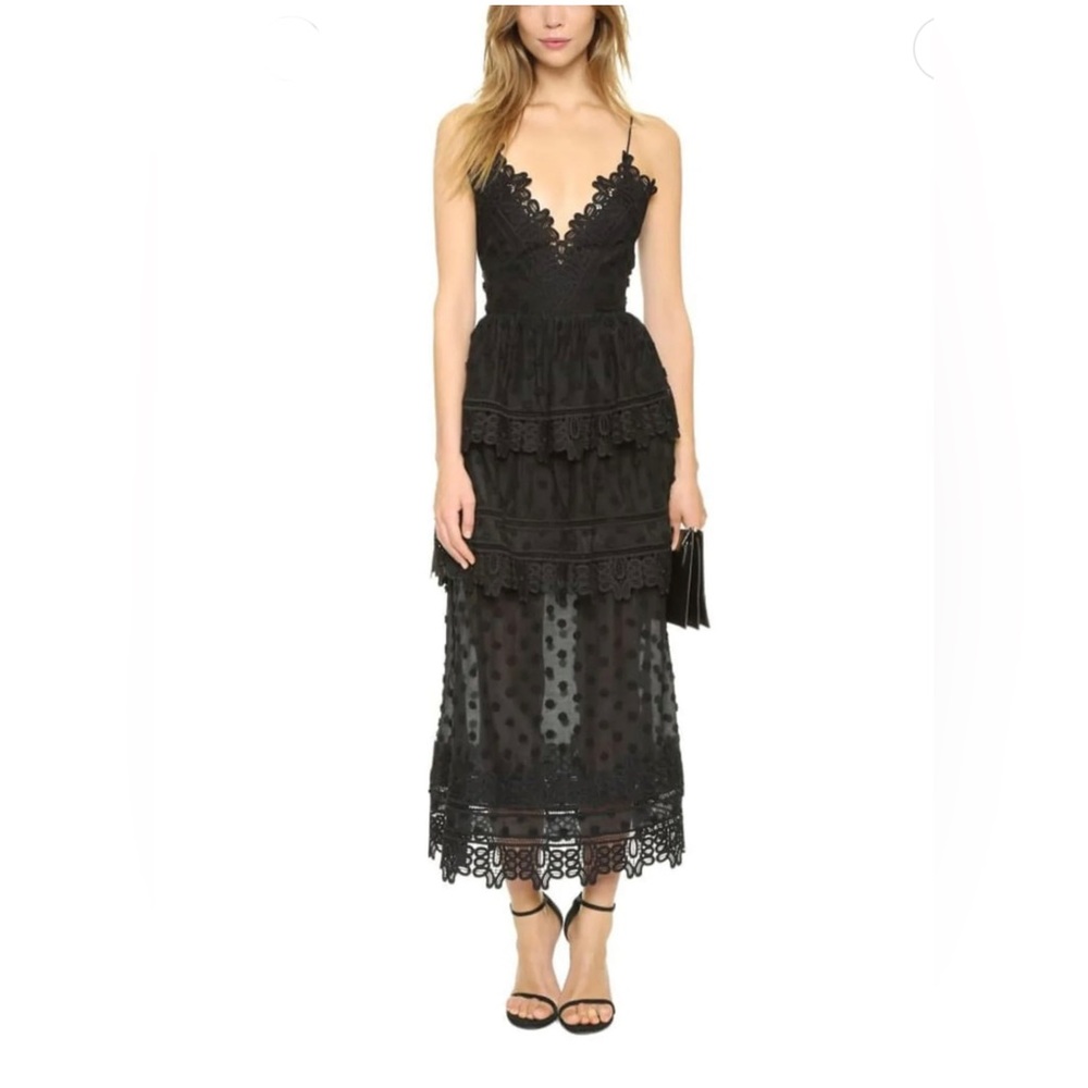 Self-Portrait Black Lace Tiered Midi Dress